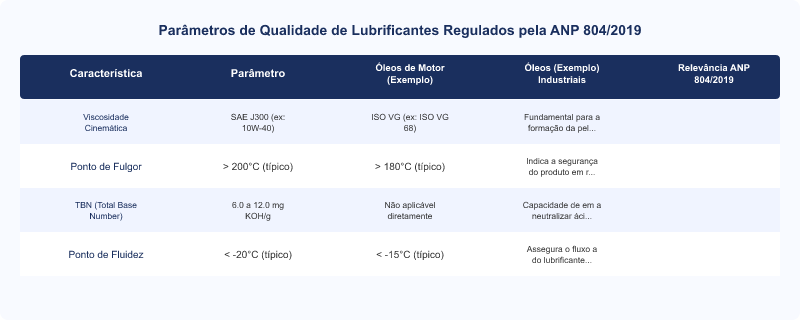 Diagrama técnico: ANP 804/2019: Especificações e Controle de Qualidade de Lubrificantes