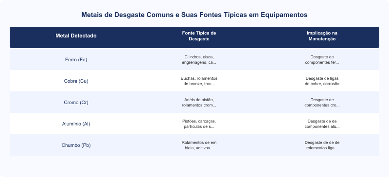 Diagrama técnico: Interpretação de Metais de Desgaste por Espectrometria na Análise de Óleo